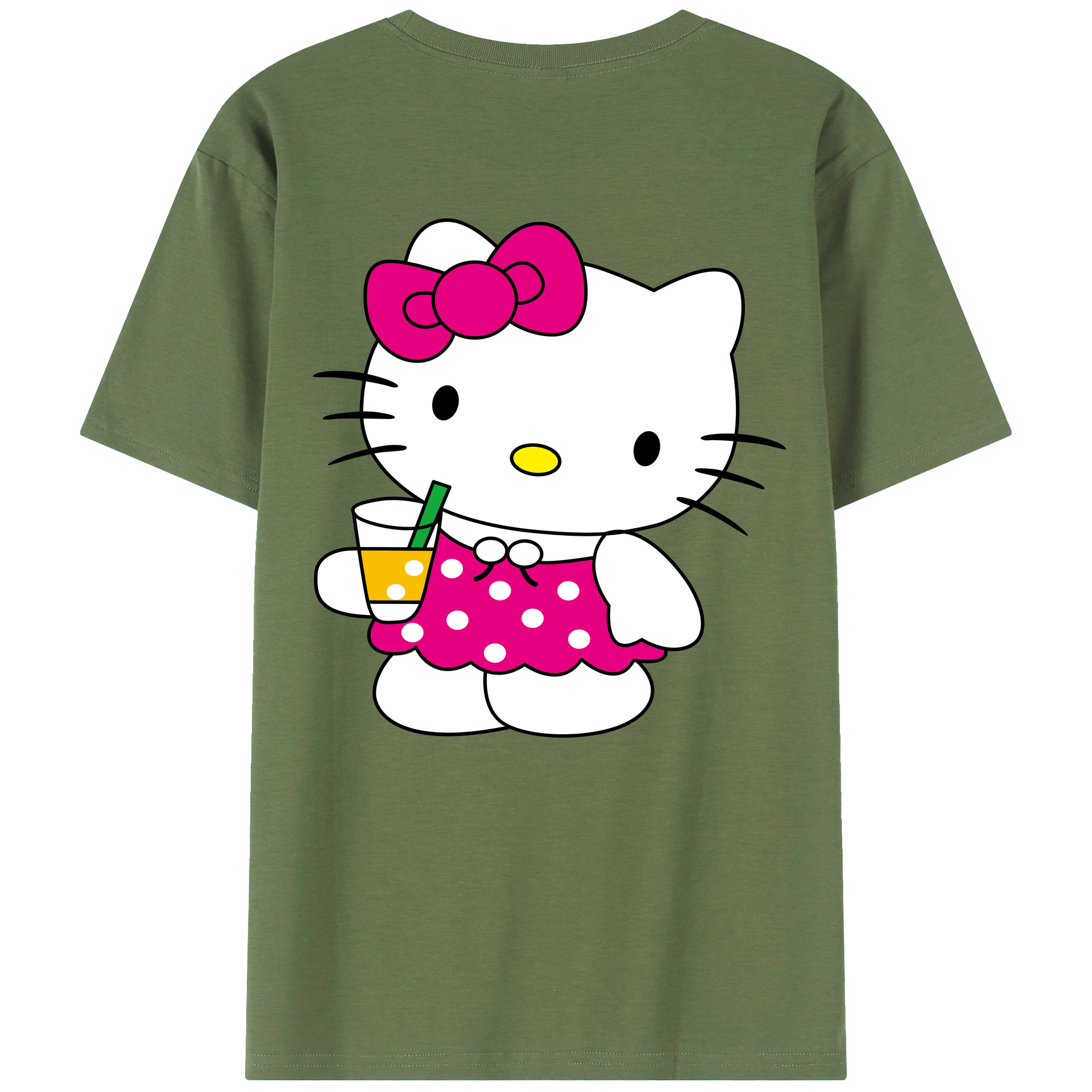 （画像用） Hello Kitty ハローキティ 綿100％ メンズ半袖Tシャツ（バックプリント） 通気性